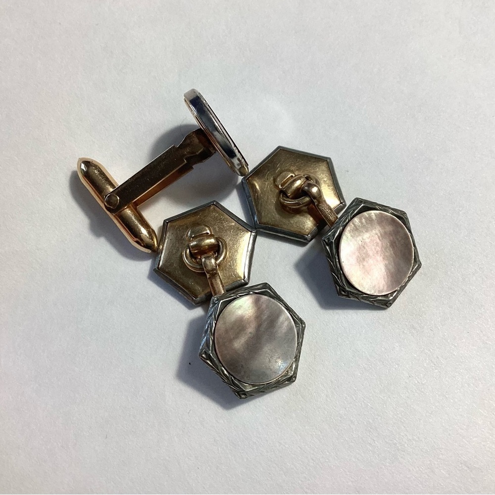 Art Deco Gold Plate Vintage MOP Abalone Cufflinks Lot Of 3